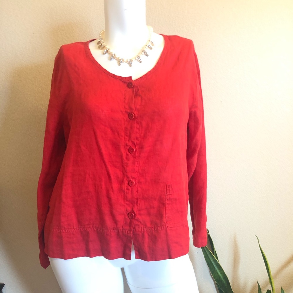 Flax || Button Linen Red Blouse Top - image 1